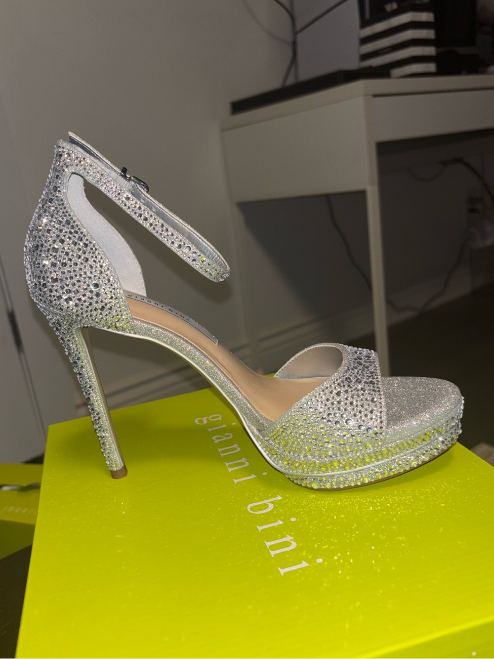 Gianni Bini Silver Crystal Platform Ankle-Strap Stiletto - Picture 7 of 10